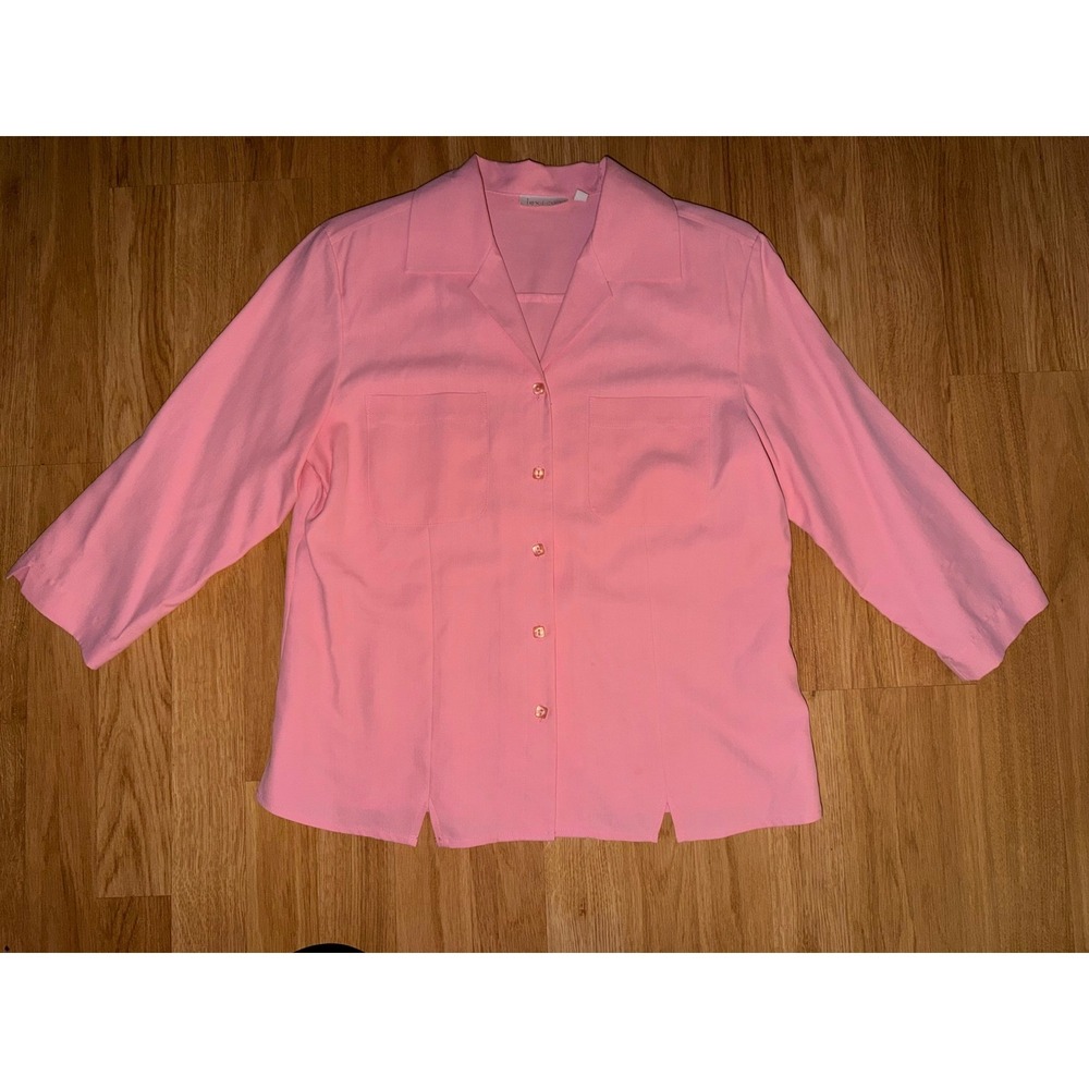 Pink 100% Silk Button Up Blouse 3/4 Sleeve Womens Small Minimalist Chic Y2K Top